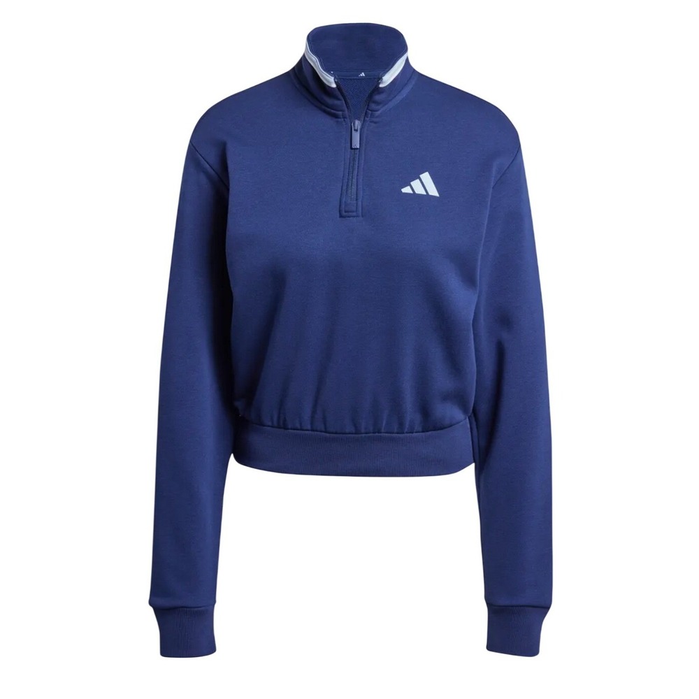 Adidas Essentials Color Pop French Terry Cropped Quarter‎ Zip Blue Small NEW